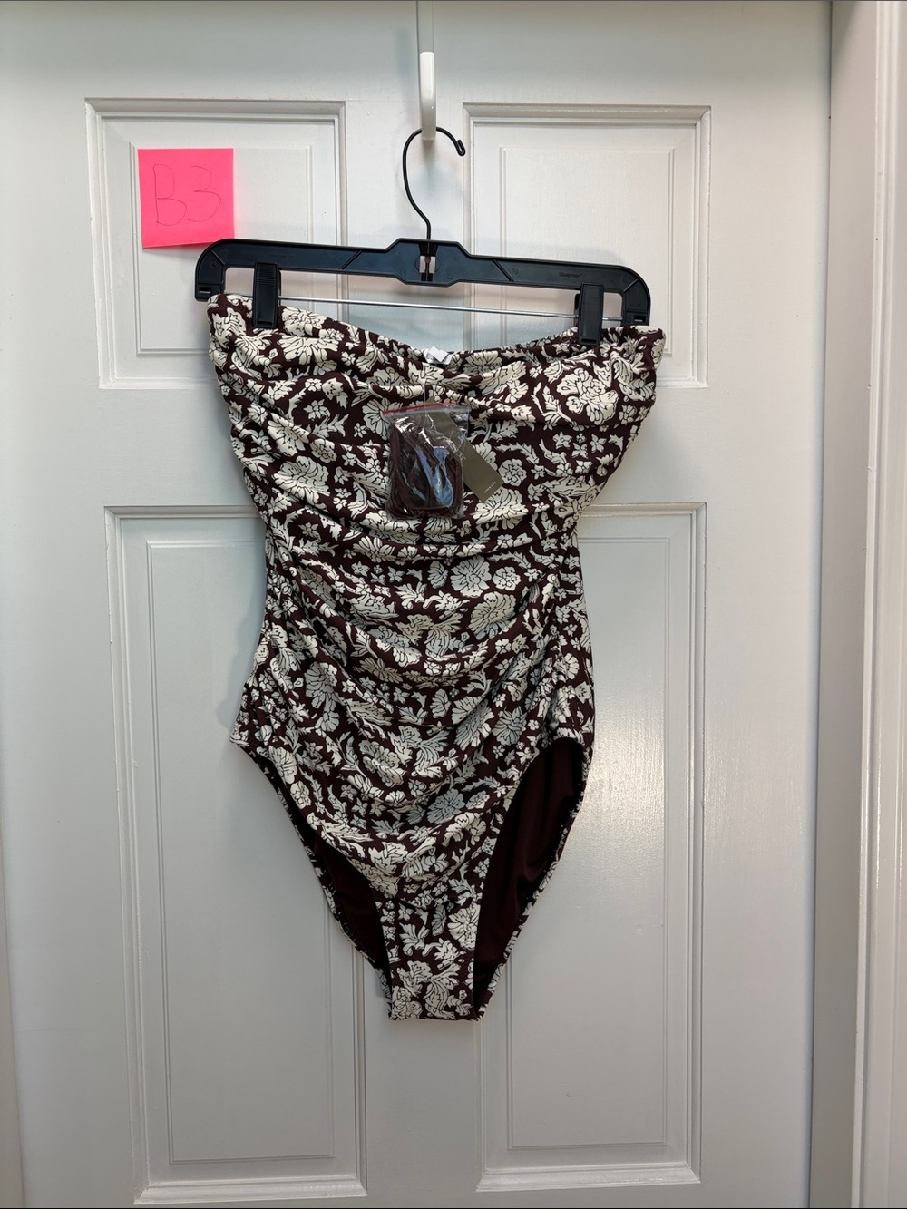 J. Crew Brown and Cream Floral One-Piece Swimsuit